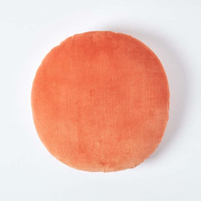 Homescapes Burnt Orange Velvet Cushion - 40 cm Round Orange Burnt orange 1