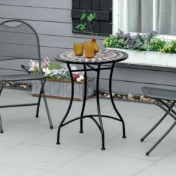 Outsunny 60cm Mosaic Round Bistro Table Outdoor Garden Side Table, Black Black
