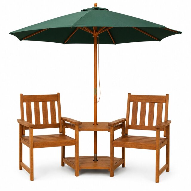 Rydal 2 Seater Wooden Love Seat & 2.7m Green Parasol Set
