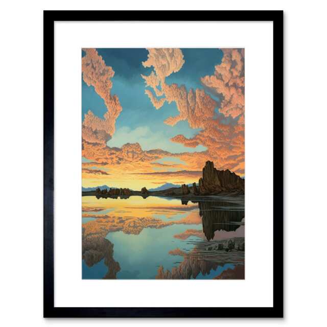"Atmospheric Cloud Reflections Early Morning Dawn Mono Lake 9x7"" Black Framed Wall Art Print"