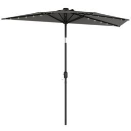 Outsunny 2.6 m Half Parasol with Solar Lights, UPF50+ Semi Round Umbrella Grey Dark Grey 265 x 135 x 239 cm