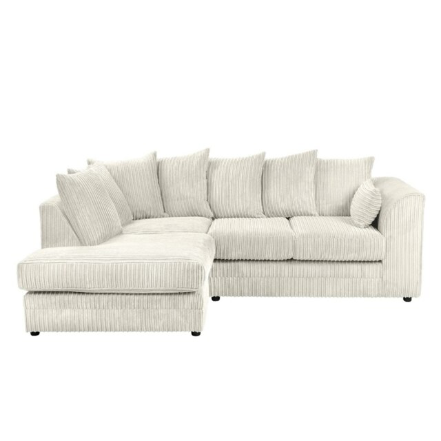 Rivoli L Shape Corner Sofa in Jumbo Cord - Left Hand Facing Chaise Cream Five Plus Seater