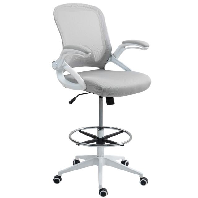 Vinsetto Office Stool, 360 Degree Swivel Height Adjustable Chair, Light Grey Grey