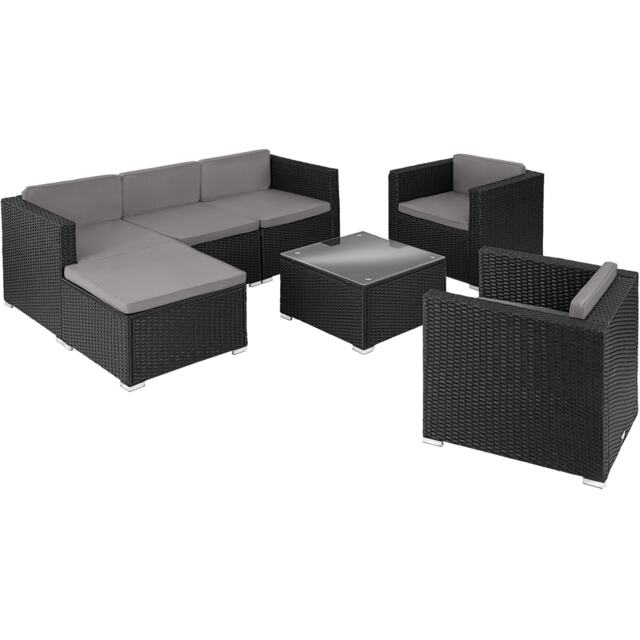 Garden Furniture Set Lignano - modular outdoor sofa, 2 armchairs, coffee table Black black 179 x 150 x 65 cm 1