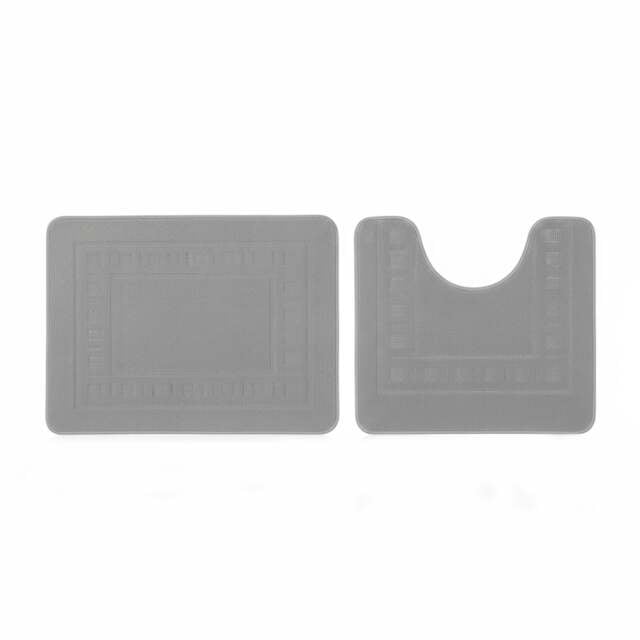 2 Piece Box Design Bath Mat Set Soft Absorbent Non-Slip Bathroom Mats Silver