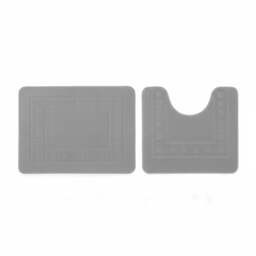 2 Piece Box Design Bath Mat Set Soft Absorbent Non-Slip Bathroom Mats Silver