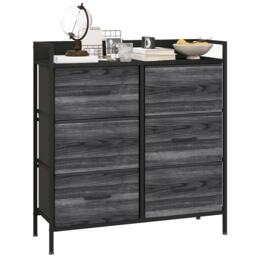 HOMCOM Bedroom Chest of Drawers, Fabric Dresser with 6 Drawers, Storage Organiser Unit with Open Shelf and Metal Frame for Living Room, Entryway, Black