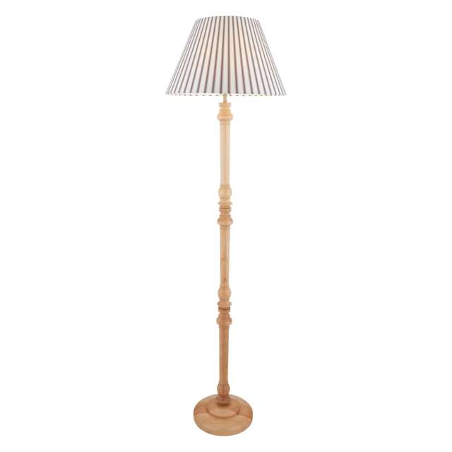 Julian - Natural Wood 161cm Floor Lamp with Striped Linen Shade