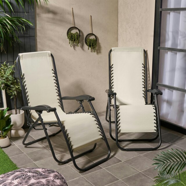OHS 2 Pack Garden Reclining Zero Gravity Patio Sun Lounger Outdoor - Cream Cream