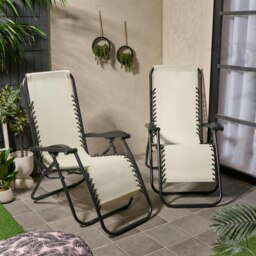 OHS 2 Pack Garden Reclining Zero Gravity Patio Sun Lounger Outdoor - Cream Cream