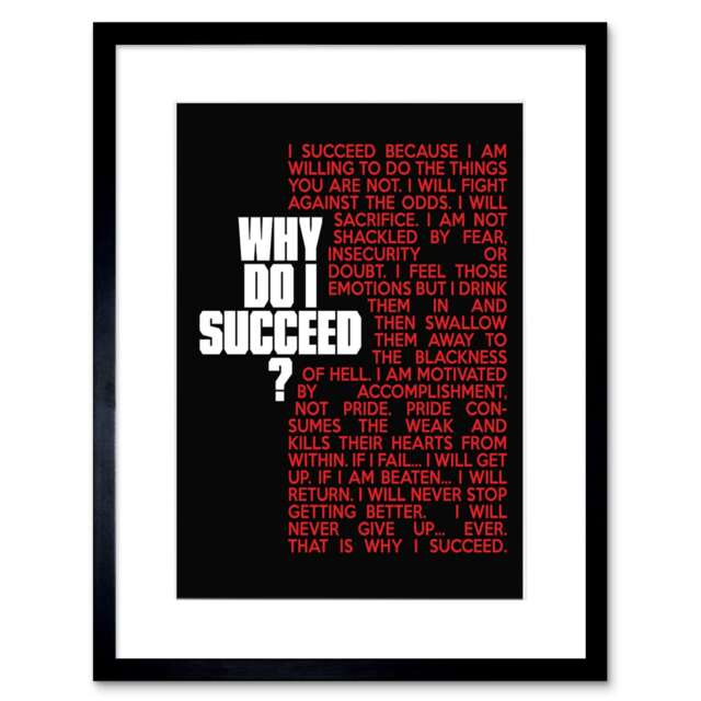 "Sports Motivational Inspirational Succeed Red Quote 9x7"" Black Framed Wall Art Print"