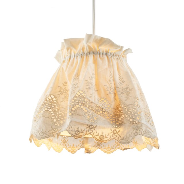 Modern Cream Cotton Fabric Pendant Lamp Shade with Floral Lace Design Cream Cream 1
