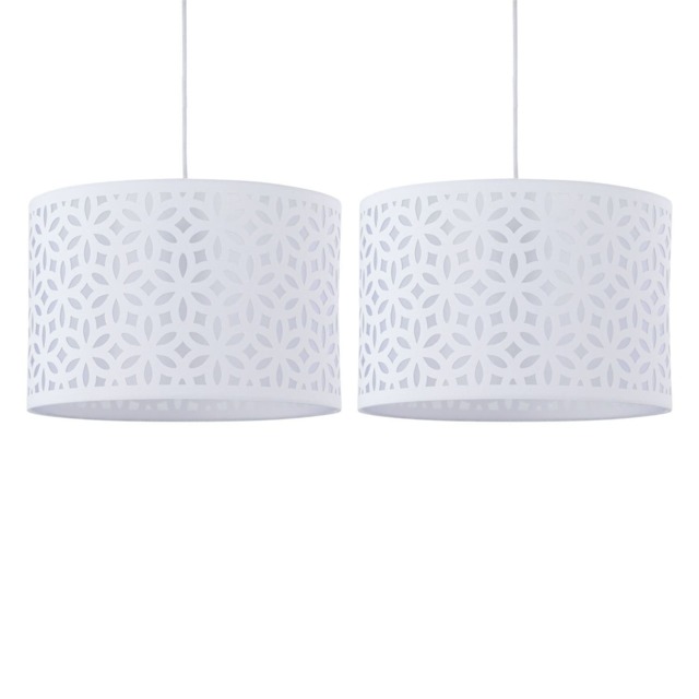 Set of 2 White Laser Cut 25cm Pendant Lightshades White Medium 2