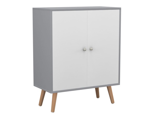 Grey 2-Tier 2-Door Wooden Cabinet With Legs White White & Beech 1