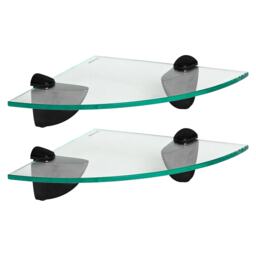 Harbour Housewares Floating Glass Corner Shelf - 20cm - Metallic Brackets - Bathroom Shower Storage Vanity Display Unit Shelf Black Black 2