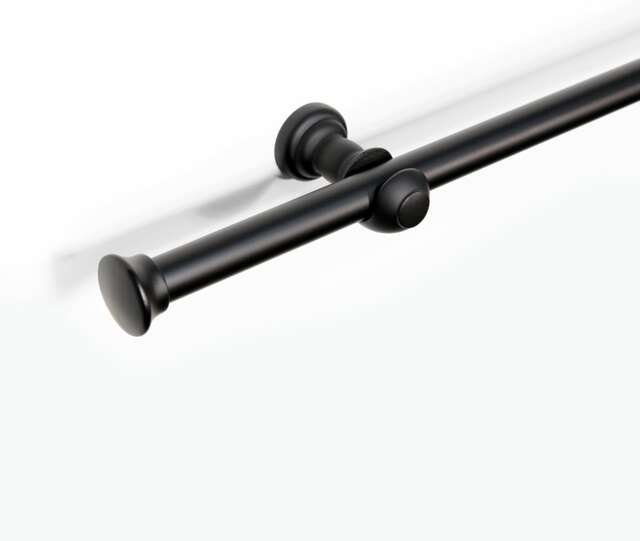 Lister Cartwright 28 mm Eyelet Wooden Curtain Pole Set Fixed Length (Black Traditional Stopper, 150 cm)