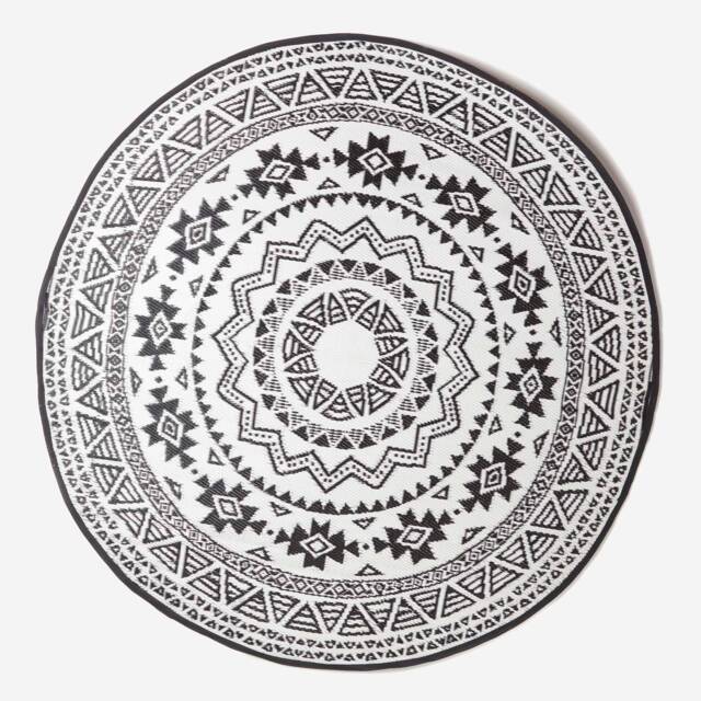 Homescapes Outdoor Rug Luxury Waterproof Reversible, For Garden, Round Motif Black Black and white