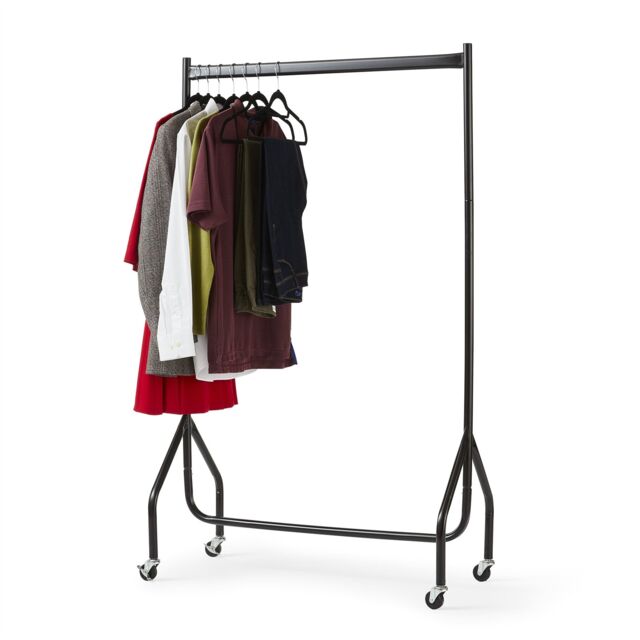 House of Home Clothes Rail Heavy Duty Quality Black Metal Stand Rack With Wheels 3ft Long x5ft Tall Black