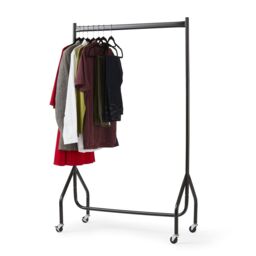 House of Home Clothes Rail Heavy Duty Quality Black Metal Stand Rack With Wheels 3ft Long x5ft Tall Black