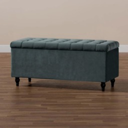 120cm Cubed Ottoman Storage Box,Steel Grey Velvet Upholstered Chesterfield Storage Ottoman Box with Wooden Legs