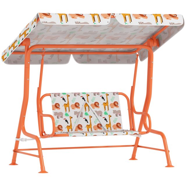 AIYAPLAY Kids Porch Swing with Seat Belts, Adjustable Canopy, Orange Orange