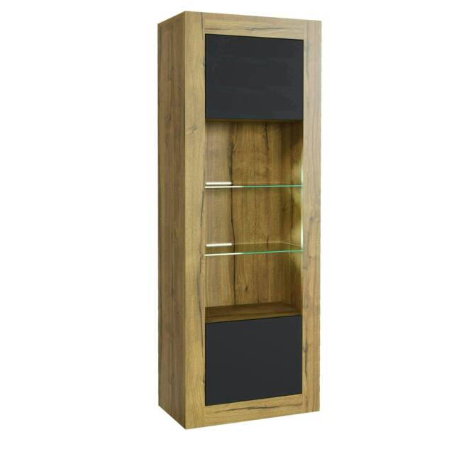 Tall Cabinet 170cm Black Matt Doors Oak Matt Body Free LED Light Brown Black