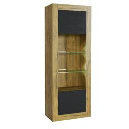Tall Cabinet 170cm Black Matt Doors Oak Matt Body Free LED Light Brown Black