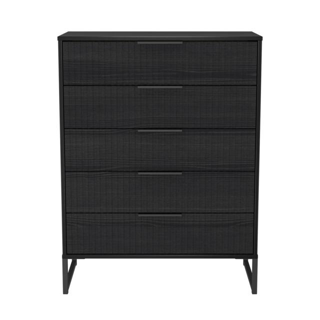 Menai 5 Drawer Chest of Drawers in Black Ash (Ready Assembled) Black Black Ash