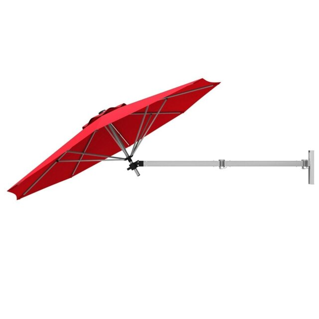COSTWAY Garden Wall Mounted Cantilever Parasol Tilting Umbrella Red