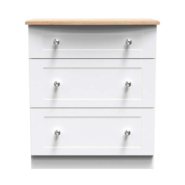 Cumbria 3 Drawer Deep Chest of Drawers in White Ash & Bardolino Oak (Ready Assembled) White White Ash & Bardolino Oak
