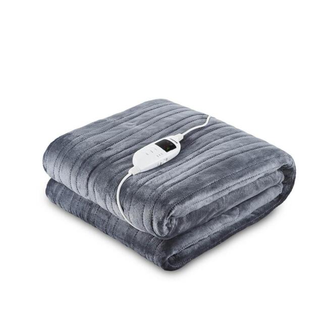 GEEPAS Electric Heated Blanket Flannel Fleece Throw 130x180cm, Grey