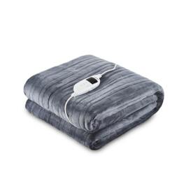 GEEPAS Electric Heated Blanket Flannel Fleece Throw 130x180cm, Grey
