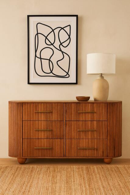 Artisan Furniture Solid Wood Ridgefront Chest Amber Oak, 6 Drawers, Brown