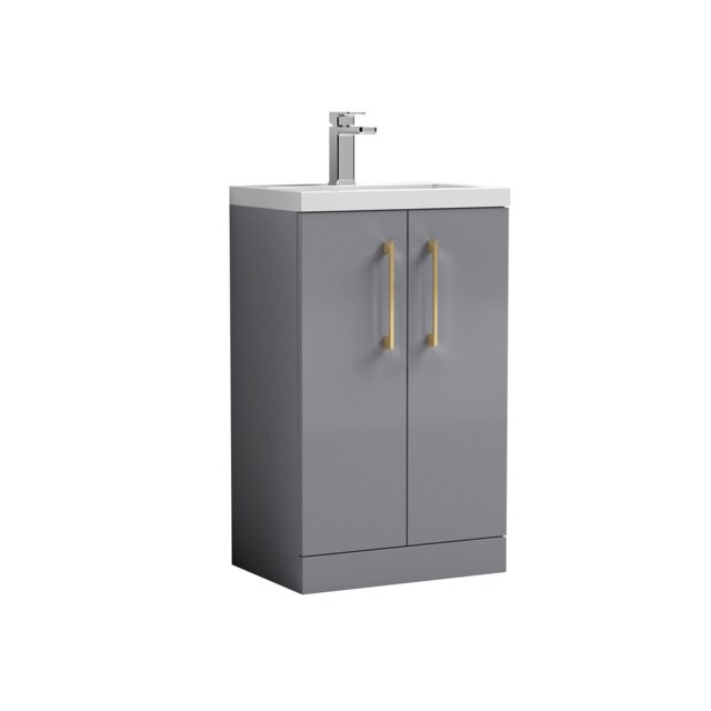 Balterley Level Compact Bathroom Cloakroom Vanity Basin Unit with Polymarble Basin, Handles Grey Satin Grey 840 x 505 x 360mm