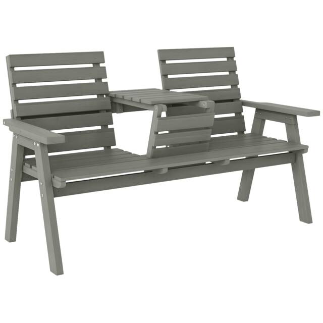 Outsunny Convertable 3-Seater Wood Bench Table Garden w/ Armrests Grey Grey