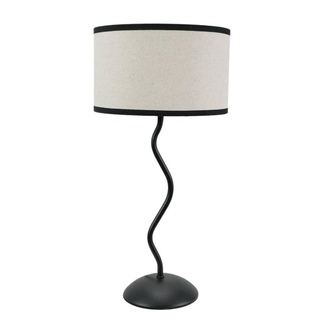 ValueLights Wiggle Black Metal Table Lamp Linen Black Trim Shade