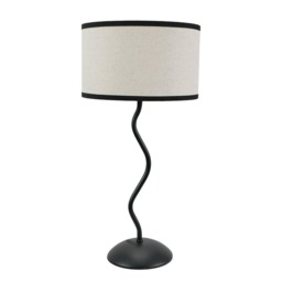 ValueLights Wiggle Black Metal Table Lamp Linen Black Trim Shade