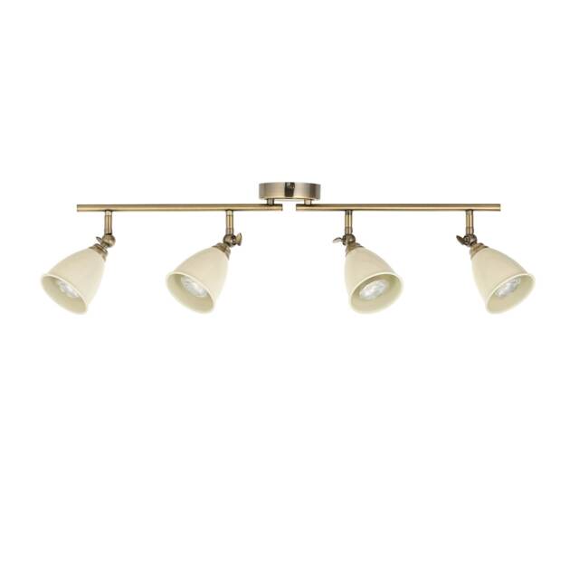 Lincoln - Antique Brass & Cream 4 Way Adjustable Ceiling Spotlight
