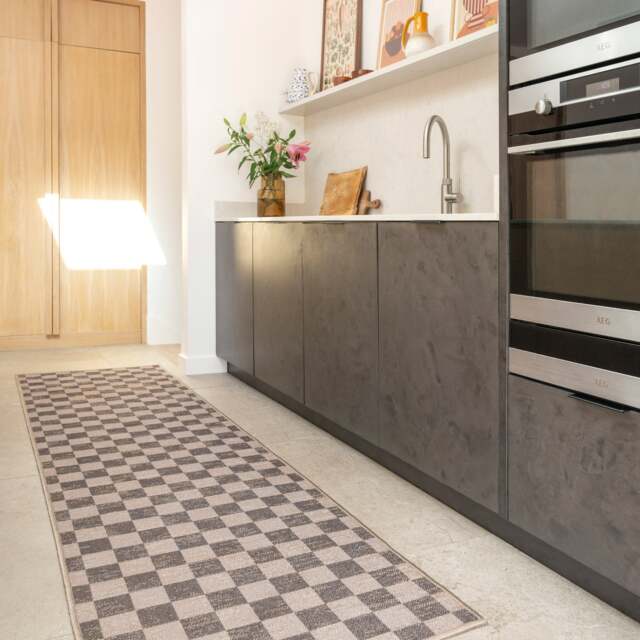 KUKOON Machine Washable Natural Jute Blend Checkerboard Brown Area Rug 60cm x 240cm