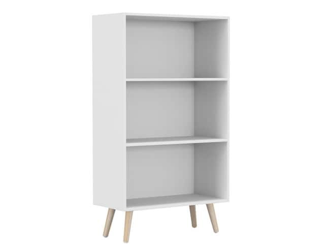 URBNLIVING 3 Tier Wide Bookcase With Scandinavian Style Legs Multi White Bookcase & Pine Leg 1