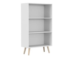 URBNLIVING 3 Tier Wide Bookcase With Scandinavian Style Legs Multi White Bookcase & Pine Leg 1