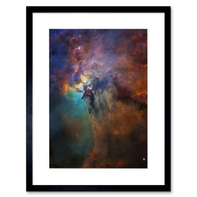 "Hubble Space Lagoon Nebula Visible Light View Cosmic 9x7"" Black Framed Wall Art Print"