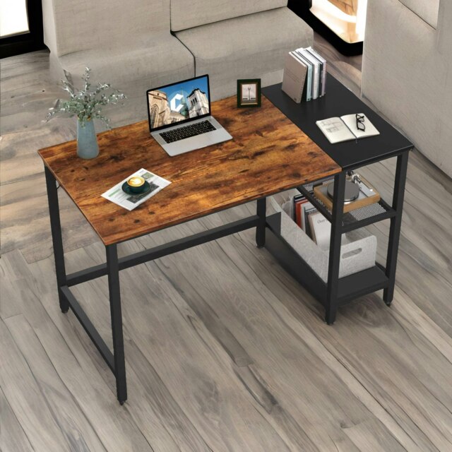 Industrial Writing Desk With 2 Shelves Rustic Brown Brown