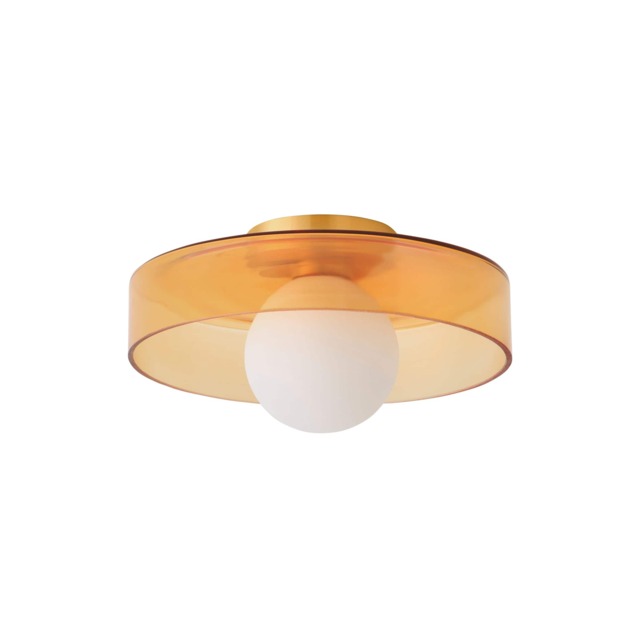 ValueLights Newbury Amber Glass IP44 Flush Ceiling Light and Bulb Yellow