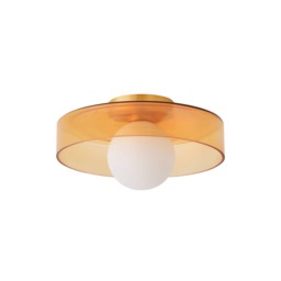 ValueLights Newbury Amber Glass IP44 Flush Ceiling Light and Bulb Yellow