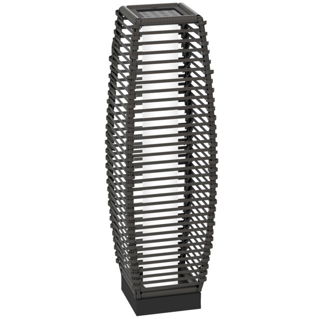 Outsunny Rattan Solar Floor Lamp w/ Auto On/Off LED Light for Porch, Yard, Grey