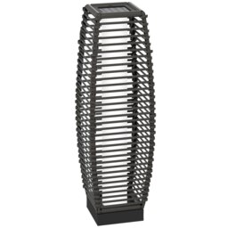Outsunny Rattan Solar Floor Lamp w/ Auto On/Off LED Light for Porch, Yard, Grey