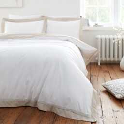 Oxford Lace Trim 200 Thread Count Cotton Duvet Cover Set Cream Natural Super King