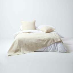 Homescapes Cotton Rajput Ribbed Natural Throw - 225 x 255 cm