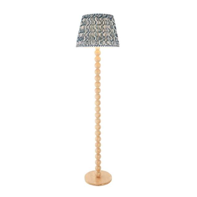 Cane Natural Bamboo Floor Lamp with Marlin Blue Fabric Ripple Shade 40cm E27